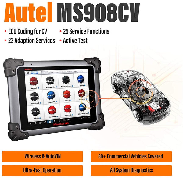 Autel MaxiSYS 908 Commercial Vehicle Diagnostics Tool w/ Free Autel Trailer  PLC